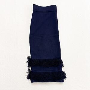Ivanka Two Tiered Fringe Pencil Skirt Navy Size Small